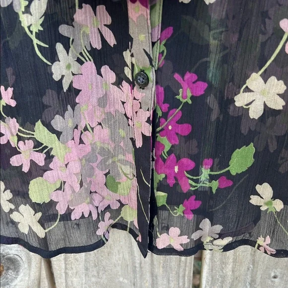 Ralph Lauren Black and Purple Floral Blouse 100% Silk Sheer - Picture 4 of 10